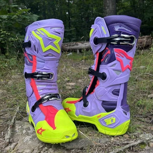 2026 Alpinestars Tech 10 Supervented Mx Boots – Purple/Fluo Yellow/Diva Pink