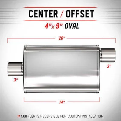 3 ID 4×9 Oval 14 Satin Stainless Universal XL Exhaust Silencer 13219 | MagnaFlow