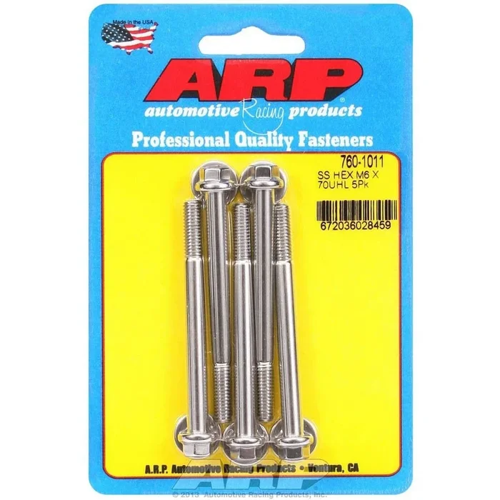 ARP Hex Head Bolt – 6 mm x 1.00 in Thread – 70 mm Long – 8 mm Head – Stainless – Polished (Set of 5)