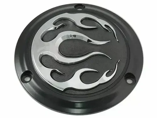 Black 3-Hole Flame Derby Cover for Harley Davidson by V-Twin