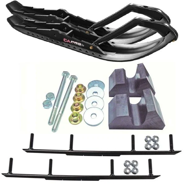 C&A Pro Black TMX Snowmobile Skis w/ 8″ Round Bars Complete Kit Yamaha Trailing Arm & Apex/Vector