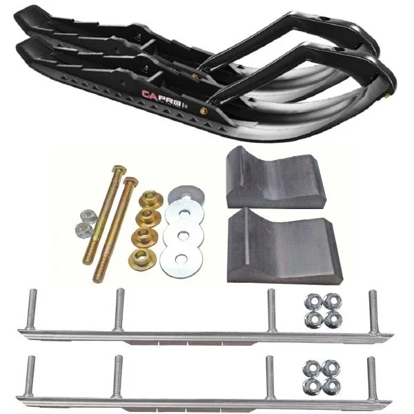 C&A Pro Black TMX Snowmobile Skis w/ 9″ Shaper Bars Complete Kit Polaris Trailing Arm Suspension