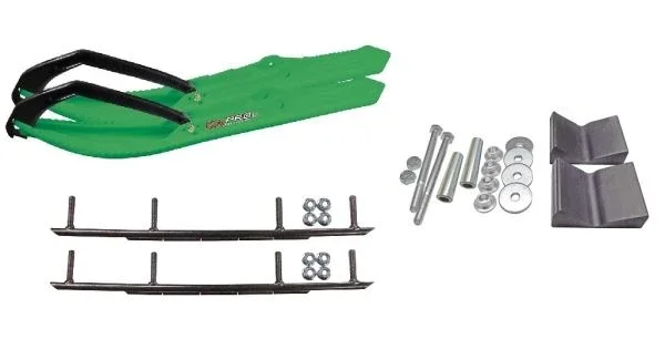 C&A Pro Green BX Snowmobile Skis w/ 10″ Round Bars Complete Kit Arctic Cat 2016+ Procross & Proclimb M Series