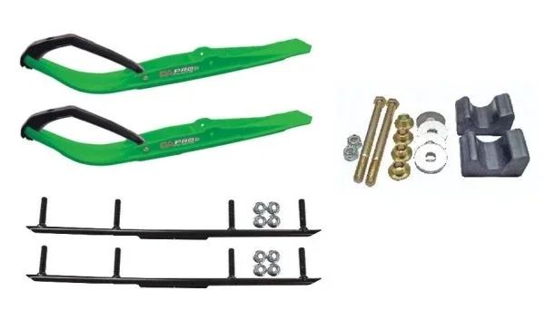 C&A Pro Green Razor Snowmobile Skis w/ 4″ Round Bars Complete Kit Arctic Cat 2009 and ALL 2010-11