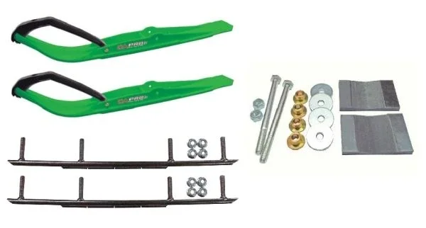 C&A Pro Green Razor Snowmobile Skis w/ 8″ Round Bars Complete Kit Yamaha Old Phazer Strut Suspension