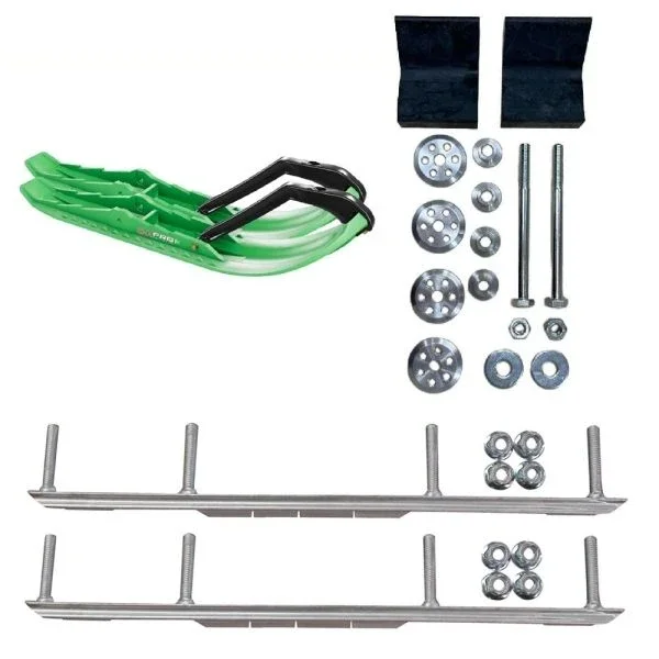 C&A Pro Green TMX Snowmobile Skis w/ 6″ Shaper Bars Complete Kit Polaris 2012+