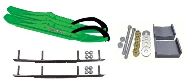 C&A Pro Green XCS Snowmobile Skis w/ 8″ Round Bars Complete Kit Ski-Doo S-Chassis DSA