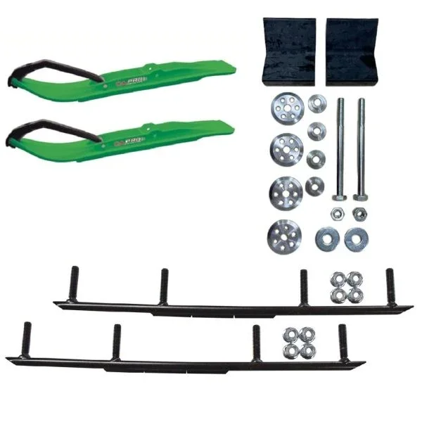 C&A Pro Green XT Snowmobile Skis w/ 10″ Round Bars Complete Kit Arctic Cat 2012+ Non M-Series