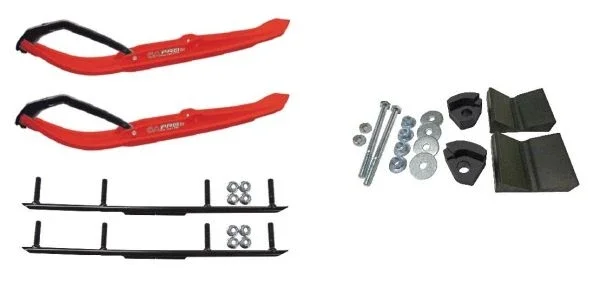 C&A Pro Red MTX Snowmobile Skis w/ 4″ Round Bars Complete Kit Ski-Doo T3 Summit