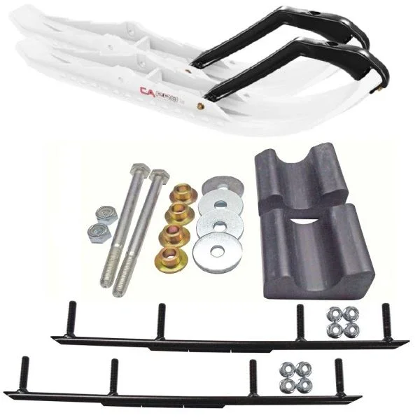 C&A Pro White TMX Snowmobile Skis w/ 4″ Round Bars Complete Kit Yamaha Phazer/FX Nytro Wishbone