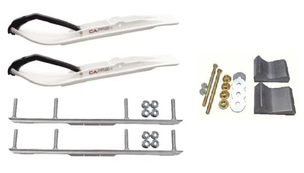 C&A Pro White XT Snowmobile Skis w/ 4.5″ Shaper Bars Complete Kit Polaris Trailing Arm Suspension