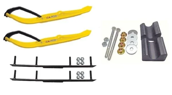 C&A Pro Yellow MTX Snowmobile Skis w/ 4″ Round Bars Complete Kit Yamaha Phazer/FX Nytro Wishbone