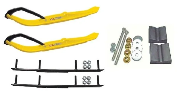C&A Pro Yellow MTX Snowmobile Skis w/ 6″ Round Bars Complete Kit Arctic Cat 2012+ Viper 2014+ Except 2016 Procross