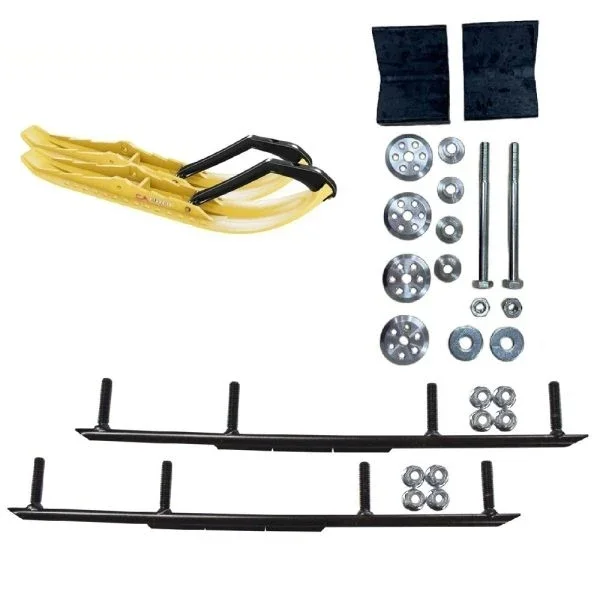 C&A Pro Yellow TMX Snowmobile Skis w/ 8″ Round Bars Complete Kit Ski-Doo 2000-2015 (ADSA) REV/XP/XS
