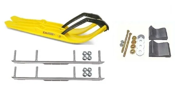 C&A Pro Yellow XPT Snowmobile Skis w/ 4.5″ Shaper Bars Complete Kit Polaris Trailing Arm Suspension