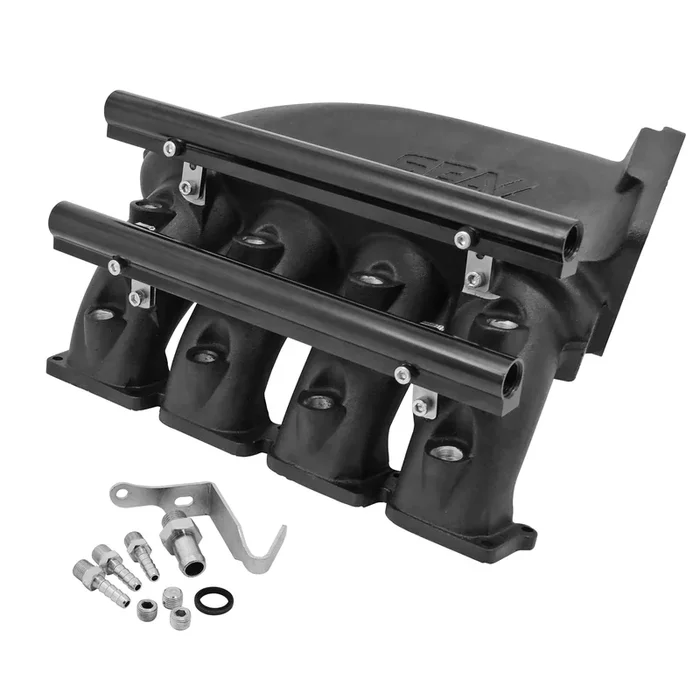 Cast Aluminum Intake Manifold for transverse VW/AUDI 1.8T with 8 injectors Fuel Rail Kit (right side OEM throttle) – Black (PRE SALE)