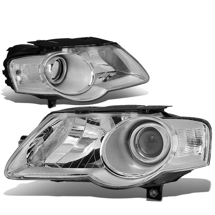 Fit 2006-2010 VW Passat Pair Chrome Housing Clear Side Projector Headlight/Lamps