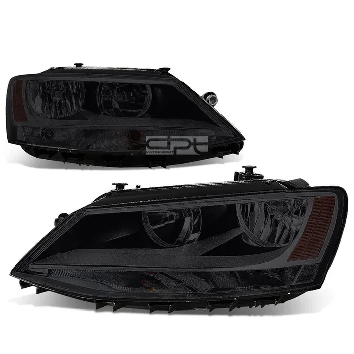 Fit 2011-2018 VW Jetta Mk6 Pair Smoked Housing Amber Corner Headlight/Lamp Set