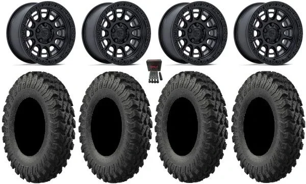 Fuel Cycle 15″ Wheels Black +10mm 30″ MotoRally Tires Polaris RZR Turbo R & Pro R Ranger 1500 Xpedition