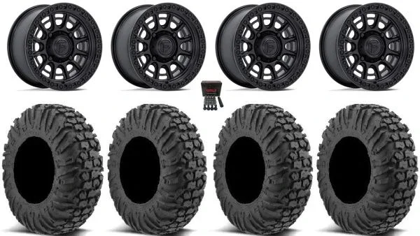 Fuel Cycle 15″ Wheels Black +10mm 30″ MotoVator Tires Yamaha Viking Wolverine YXZ1000R