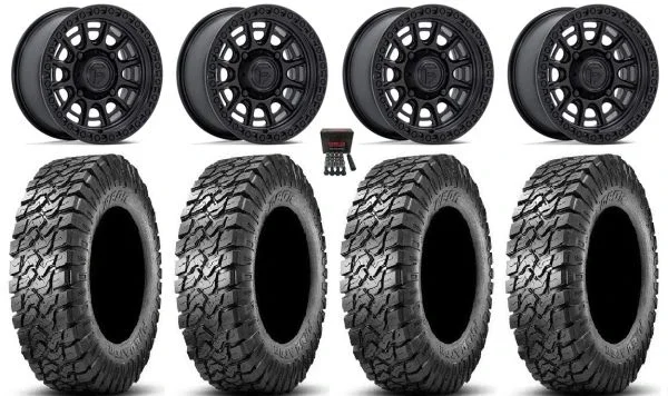 Fuel Cycle 15″ Wheels Black +10mm 32″ Predator Tires Polaris Sportsman / RZR / Ranger
