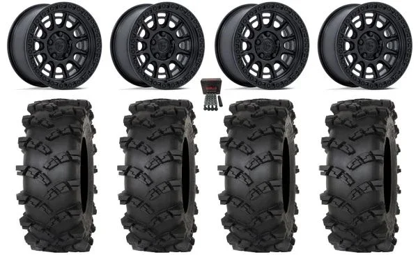 Fuel Cycle 15″ Wheels Black +38mm 32″ Outlaw M/T Tires Polaris RZR Turbo R & Pro R Ranger 1500 Xpedition
