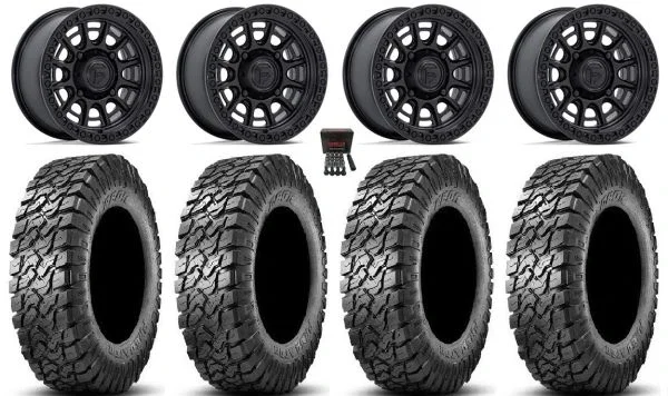 Fuel Cycle 15″ Wheels Black +38mm 32″ Predator Tires Can-Am Commander Maverick Renegade Outlander Defender