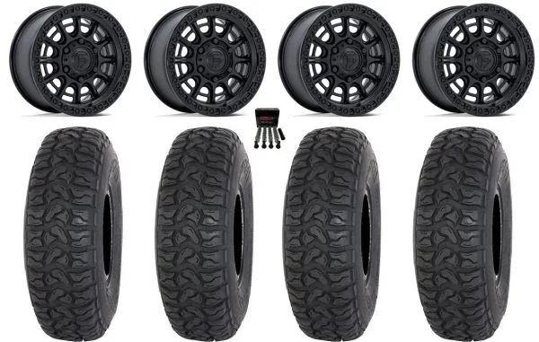 Fuel Cycle 15″ Wheels Black +38mm 33″ Chicane LT Tires Can-Am Maverick R