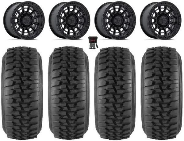 Fuel Cycle 15″ Wheels Black +38mm 33″ Desert Series Tires Kawasaki Mule Pro FXT KRX / Yamaha Wolverine RMAX / YXZ 2019+