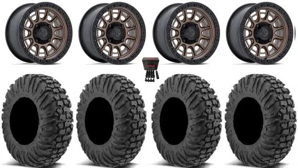 Fuel Cycle 15″ Wheels Bronze +10mm 30″ MotoVator Tires Can-Am Commander Maverick Renegade Outlander Defender
