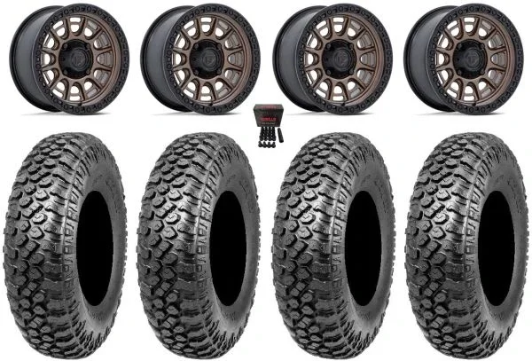 Fuel Cycle 15″ Wheels Bronze +38mm 32″ RAZR XT Tires Kawasaki Teryx Mule