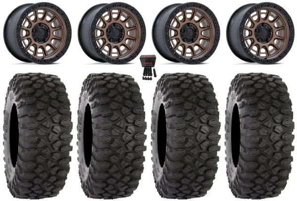 Fuel Cycle 15″ Wheels Bronze +38mm 32″ XC450 Tires Polaris RZR Turbo R & Pro R Ranger 1500 Xpedition