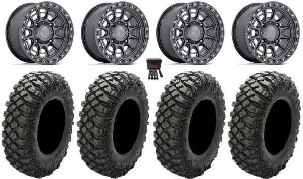 Fuel Cycle 15″ Wheels Gunmetal +10mm 33″ Crawler XG Tires Yamaha Viking Wolverine YXZ1000R
