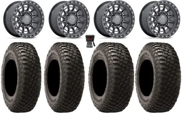 Fuel Cycle 15″ Wheels Gunmetal +10mm 35″ BFG KM3 Tires Kawasaki Teryx Mule