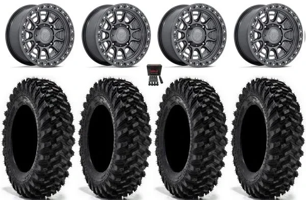 Fuel Cycle 15″ Wheels Gunmetal +10mm 35″ Warrior XT Tires Can-Am Commander Maverick Renegade Outlander Defender