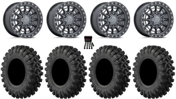 Fuel Cycle 15″ Wheels Gunmetal +38mm 37″ MotoRavage XL Tires Can-Am Maverick R