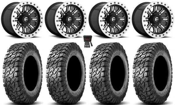 Fuel Hardline Beadlock 15″ Wheels Black 33″ BDC Tires Can-Am Commander Maverick Renegade Outlander Defender