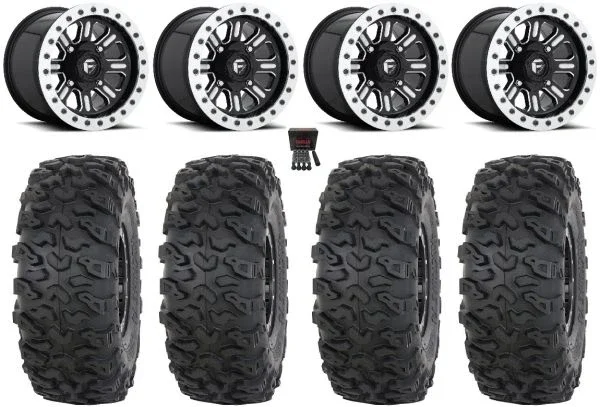 Fuel Hardline Beadlock 15″ Wheels Black 33″ Roctane T4 Tires Can-Am Commander Maverick Renegade Outlander Defender