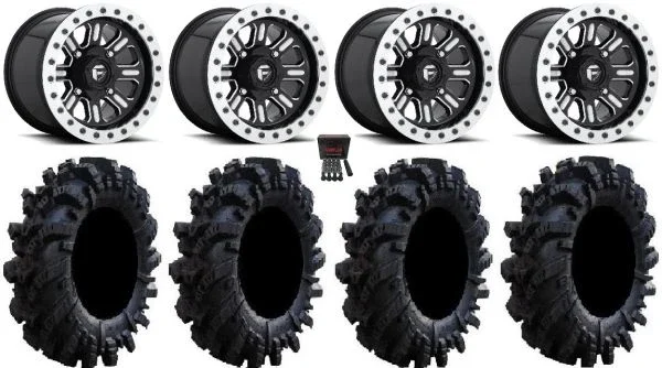 Fuel Hardline Beadlock 15″ Wheels Black 34″ Intimidator Tires Can-Am Maverick X3 / Honda Pioneer 1000 / Talon