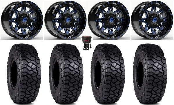 Fuel Lethal 15″ Wheels Blue 32″ Intersect Tires Can-Am Maverick X3 / Honda Pioneer 1000 / Talon