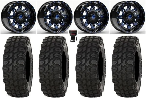 Fuel Lethal 15″ Wheels Blue 32″ XComp ATR Tires Kawasaki Teryx Mule