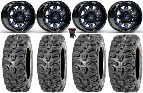 Fuel Lethal Blue 14″ Wheels 26″ Bear Claw HTR Tires Kawasaki Mule Pro FXT KRX / Yamaha Wolverine RMAX / YXZ 2019+