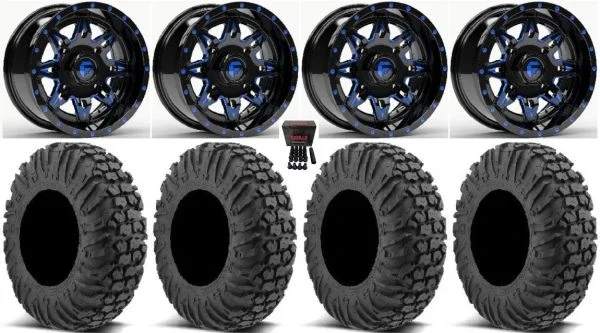 Fuel Lethal Blue 15″ Wheels 30″ MotoVator Tires Can-Am Commander Maverick Renegade Outlander Defender