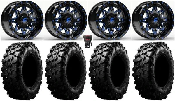 Fuel Lethal Blue 15″ Wheels 33″ Carnivore Tires Can-Am Commander Maverick Renegade Outlander Defender