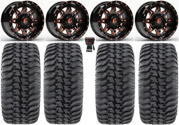 Fuel Lethal Orange 15″ Wheels 32″ Regulator Tires Kawasaki Mule Pro FXT KRX / Yamaha Wolverine RMAX / YXZ 2019+