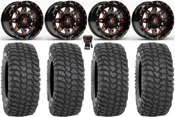 Fuel Lethal Orange 15″ Wheels 32″ XCR350 Tires Kawasaki Mule Pro FXT KRX / Yamaha Wolverine RMAX / YXZ 2019+