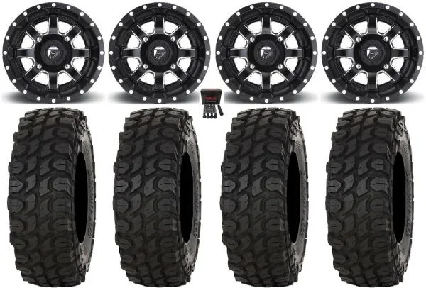Fuel Maverick 15″ Wheels Black 32″ XComp ATR Tires Can-Am Commander Maverick Renegade Outlander Defender