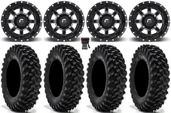 Fuel Maverick 15″ Wheels Black 35″ Warrior XT Sticky Tires Can-Am Commander Maverick Renegade Outlander Defender
