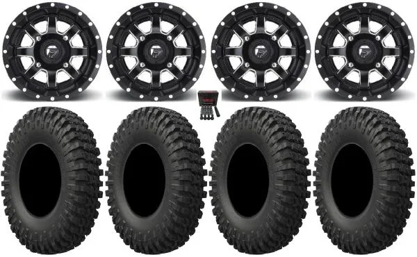 Fuel Maverick 18″ Wheels Black 37″ MotoCrusher Tires Kawasaki Mule Pro FXT KRX / Yamaha Wolverine RMAX / YXZ 2019+