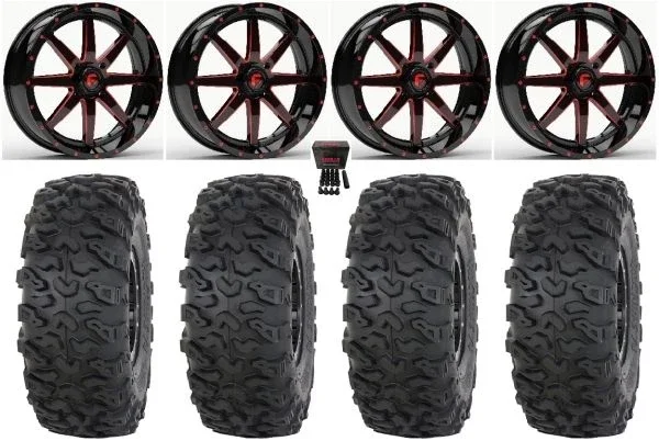 Fuel Maverick 18″ Wheels Red 35″ Roctane T4 Tires Polaris Sportsman / RZR / Ranger